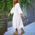 thumbnail image 4 of Casual Kaftan Dresses for Women Plus Size Cotton Linen Button Down Dresses Baggy Long Sleeve Casual Dresses White, L, 4 of 7