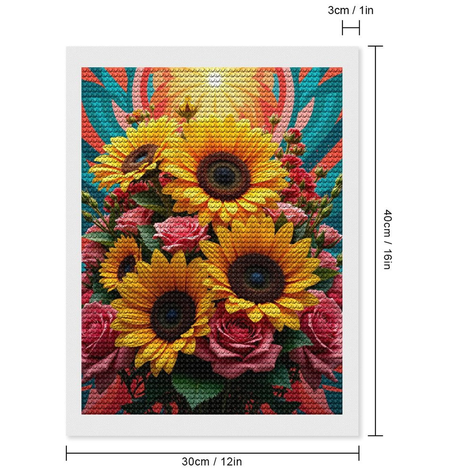 Diamond Art Kits for Adults, Sunflowers Roses Bouquet Art Deco 5D Diamond Painting Kits for Adults Beginners, DIY Full Drill Diamond Painting, Gem Art and Crafts 12x16