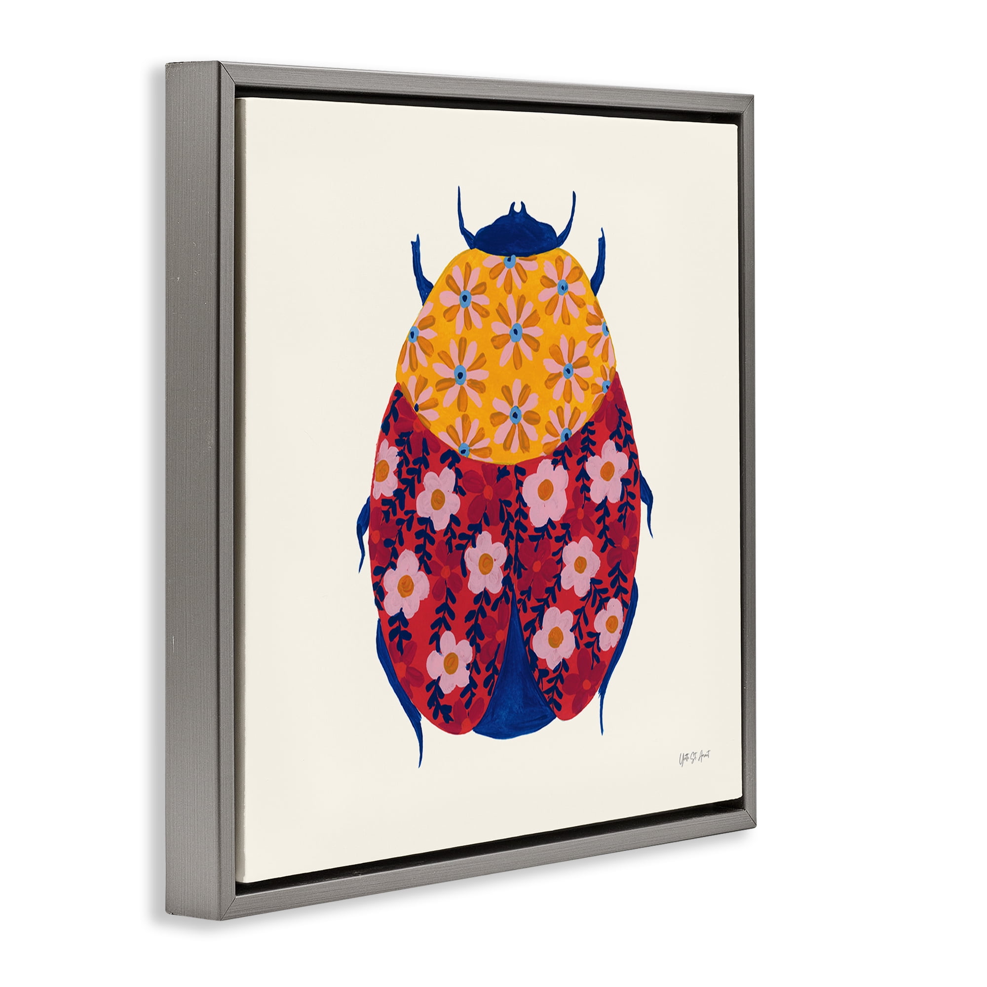 Stupell Industries Chromatic Blooming Beetle Insects Painting Gray Floater Framed Canvas Art Print Wall Art, 25 x 25