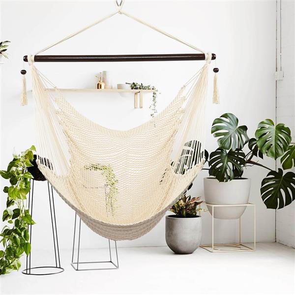 Cotton Rope Hammock Hanging Chair Porch Swing Seat Patio Yard Camping  Beige 