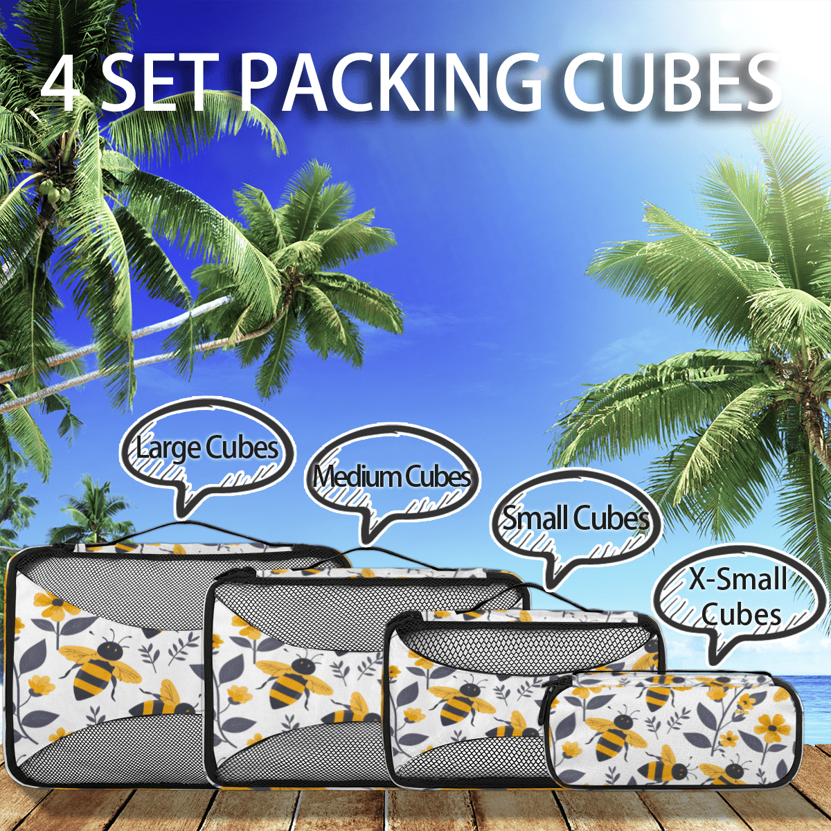 Floral Packing Cubes 4 Pcs Set, Packing Organizers for Suitcases with Ventilated Mesh, Lightweight Travel Luggage Organizers