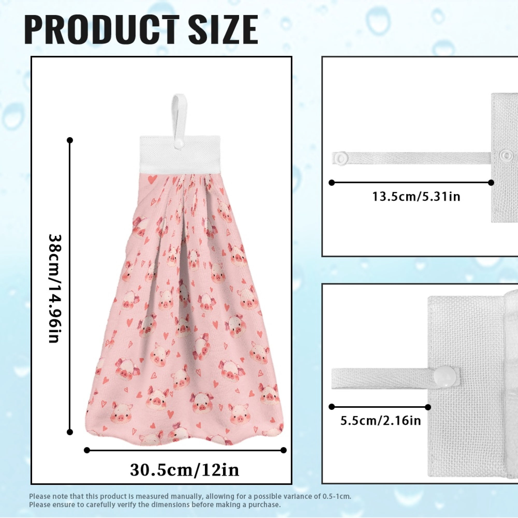 ZIATUBLE Cute Pigs Hanging Hand Dry Towels Soft Hanging Kitchen Towel Easy to Install Bathroom Hand Bath Towel with Hanging Loop Kitchen Hand Towels and Washcloths Living Room