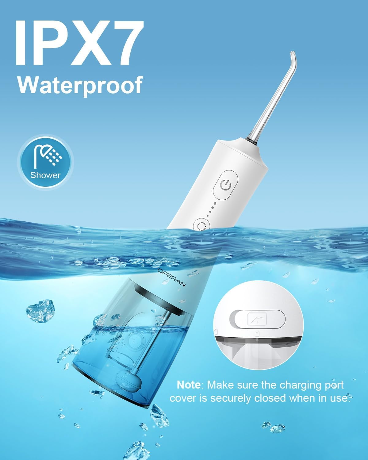 Operan Cordless Water Flosser for Teeth Cleaning, Portable Rechargeable Oral Irrigator with 4 Modes 4 Jet Tips, IPX7 Waterproof Water Floss for Home Travel, 300ml, White