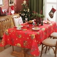 thumbnail image 2 of Christmas Tablecloth Square, Classical Red Table Cloth with Sled, Poinsettias and Bell Decorations, Heavy Weight & Spillproof Table Cover for Dining, Party Indoor and Outdoor 52×52 Inch, 2 of 6