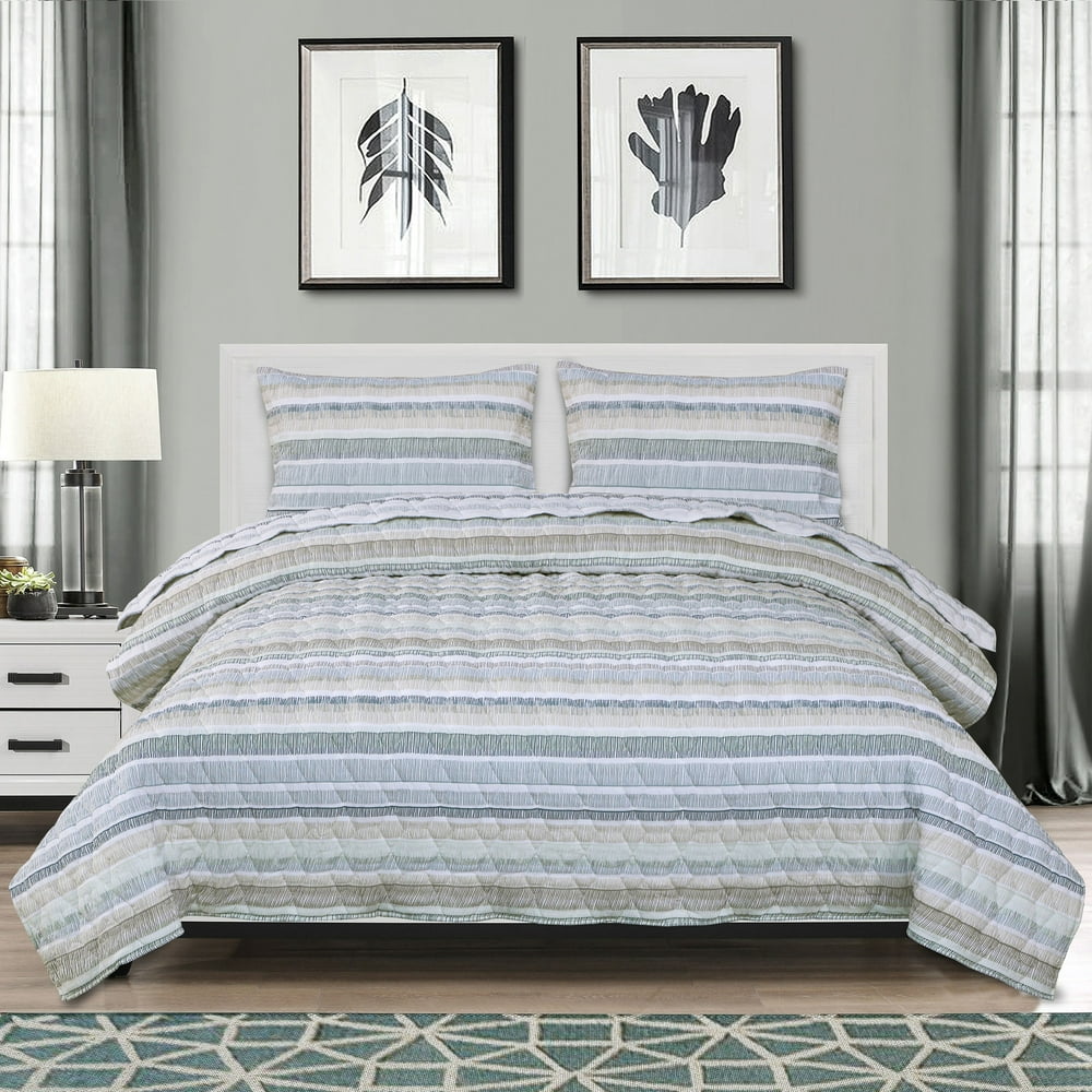 EnvioHome Cotton Blend Reversible Seersucker Quilt Set 3 PC Full