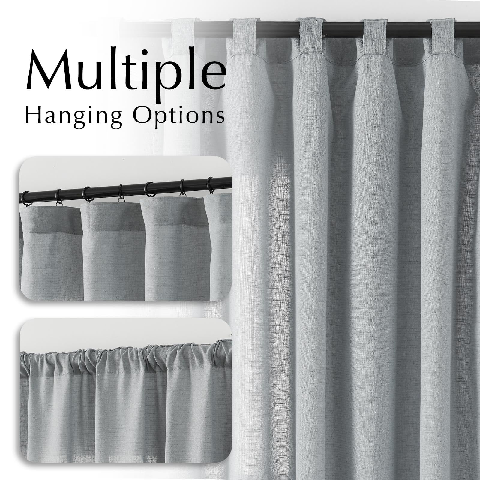 Curtainking Linen Farmhouse Curtains Back Tab Curtains and Drapes for Living Room Bedroom 96 inches Rod Pocket Grey Light Filtering Curtains Pack of 2