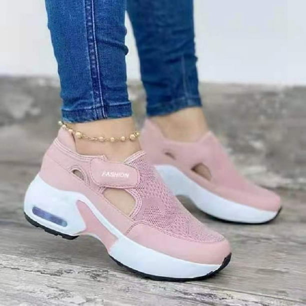 Women's Orthopedic Air Cushioned Sole Flying Woven Sneakers for Couple  Walking Shoes Casual 38 Pink