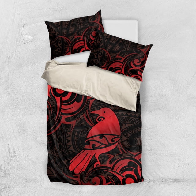 Nueva Zelanda Tui Pájaro Juego de cama Aotearoa Maori Pattern - Rojo LT14