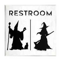 Stupell Industries Rustic Witch & Wizard Halloween Restroom Sign Graphic Art Unframed Art Print Wall Art, Design by Daphne Polselli
