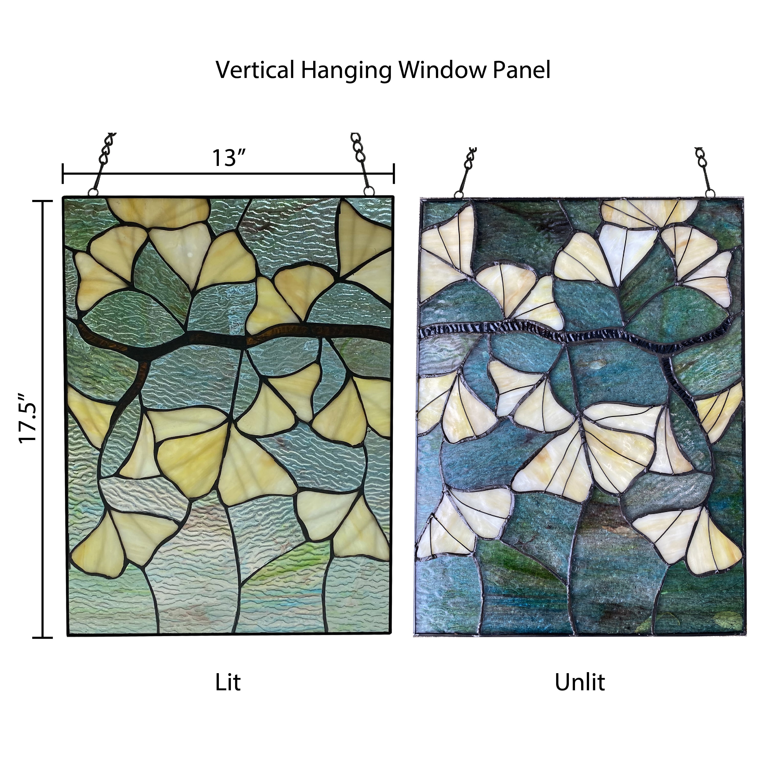 River of Goods 17.5"H Ginkgo Leaf Stained Glass Window Panel
