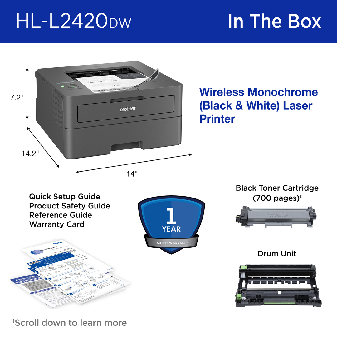 Brother HL-L2420DW Wireless Monochrome Laser Printer photo 4