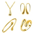 thumbnail image 5 of 4 Pcs/Set Women Jewelry Set Water Drop Shape Polished Metal Adjustable Open Design Earrings Necklace Bangle Ring Set Lady Daily Jewelry, 5 of 8