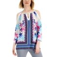 thumbnail image 3 of JM Collection Womens Mixed Print Cold Shoulder Top Pink Gemstone Combo S, 3 of 4