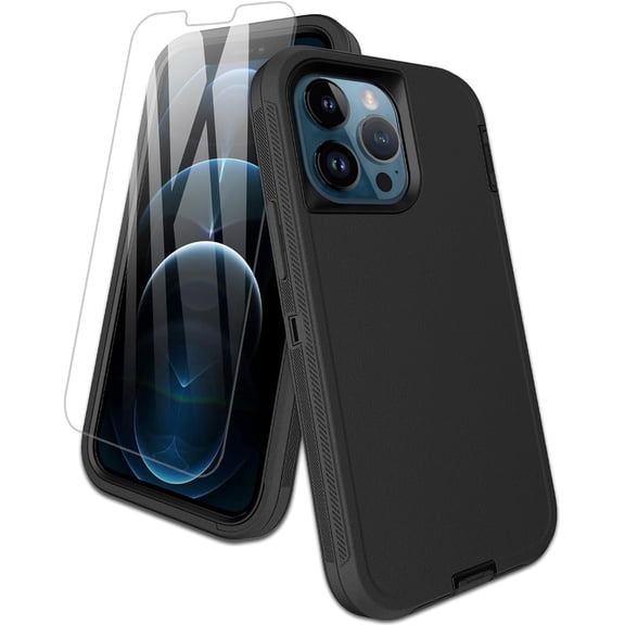 Entronix 2-in-1 Heavy Duty Case Compatible with iPhone 13 Pro with Screen Protector, Black