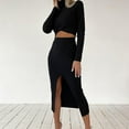 thumbnail image 4 of Vestido de punto para mujer, conjunto de dos piezas, top de cuello alto y falda de punto, falda lápiz, conjunto de 2 piezas ajustado elástico, vestido de suéter, vestido de otoño, vestido, 4 of 5