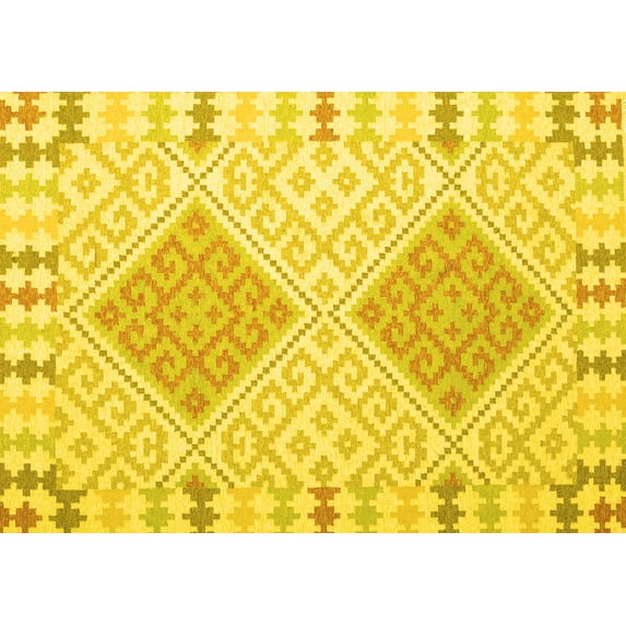 Ahgly Company Machine Washable Indoor Rectangle Southwestern Yellow Country Area Rugs, 2' x 4'