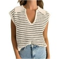 thumbnail image 2 of ZHUGeLI Stripe Summer Sweaters For Women V Neck Knit Cap Sleeve Tops Sleeveless Spring Clothes Up to 50% off Clearance, 2 of 6