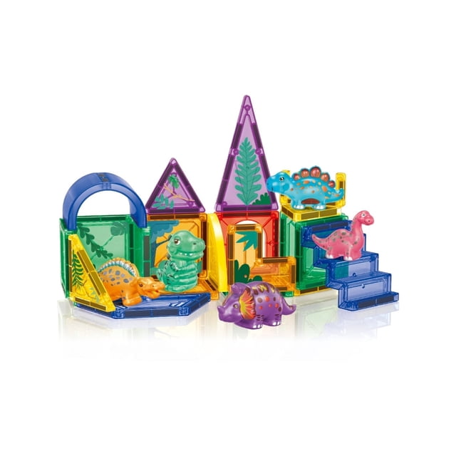 PINGÜE® Magnetic | Set de Bloques de Construcción Magnéticos 3D, 27 Piezas, Dinosaurios. STEM. Juguetes Niños y Niñas.