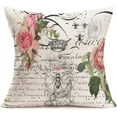 thumbnail image 3 of Throw Pillow Cover Cotton Linen Vintage Bee Flower with Lettering Decorative Pillow Case Home Sofa Cushion Cover Square 18x18 Inches Set of 2 Pillowslip (Bee Flower), 3 of 5