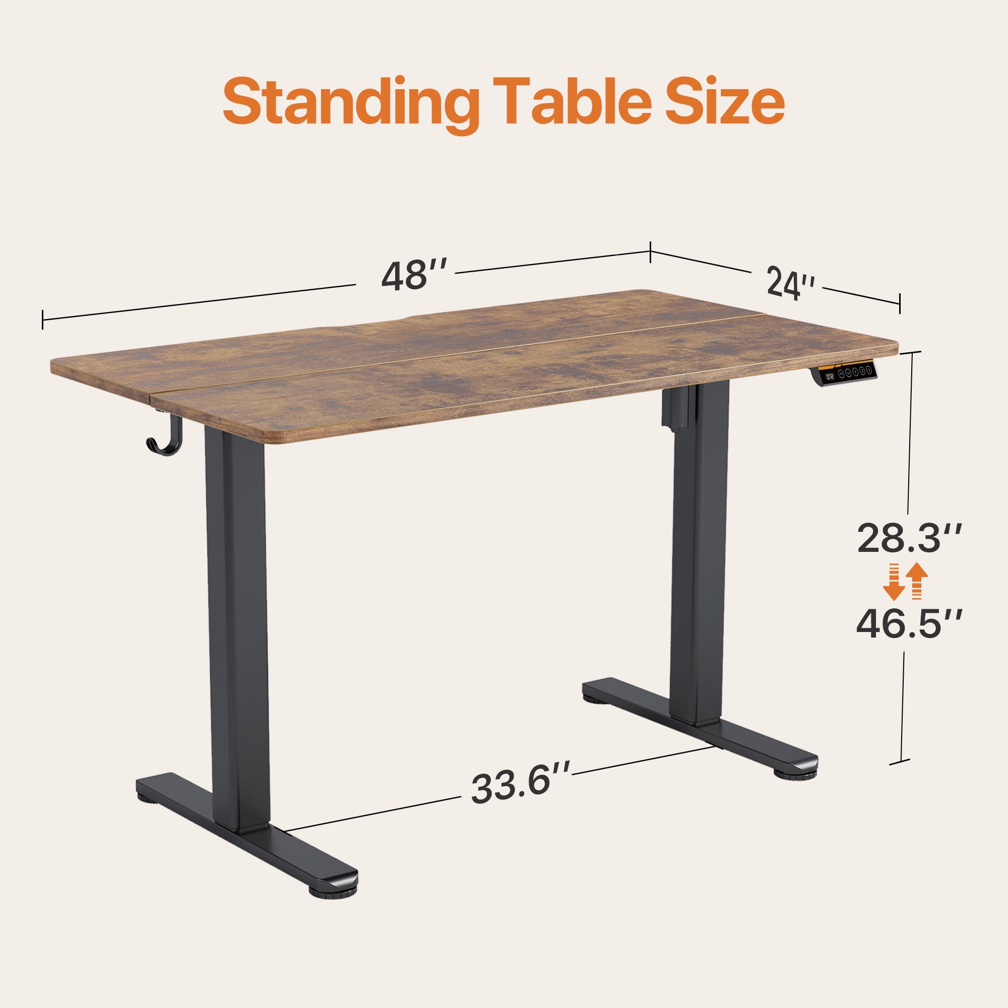 Innovar 48 inch Standing Desks - Electric 24" Wide Sit to Stand Adjustable Height Home Office Desk, Study Motor Rising Table,Student Stand up Computer Work Desk W/Memory Preset,Rustic Brown