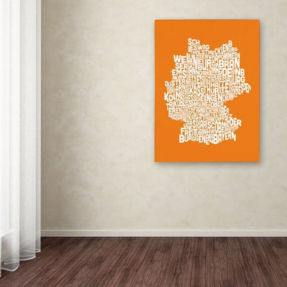 Trademark Art 'ORANGE-Germany Regions Map' Canvas Art by Michael Tompsett
