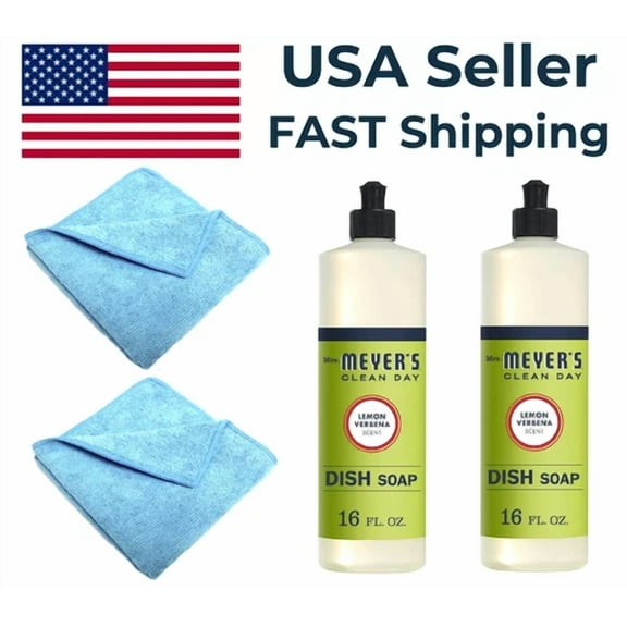 2 Pack - Mrs. Meyer'S Clean Day Dish Soap - Lemon Verbena   2 Microfiber Cloth