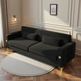thumbnail image 2 of Luxury Velvet Sofa with Gold Accents - Modern 3-Seat Couch with Plush Cushions, Perfect for Living Room and Office Decor (Black), 2 of 10