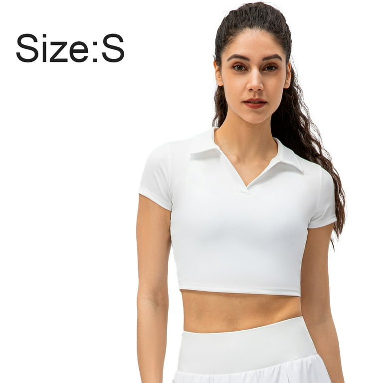Women's Polo V-Neck Knit Tee High Waist Short Sleeve Crop Top T