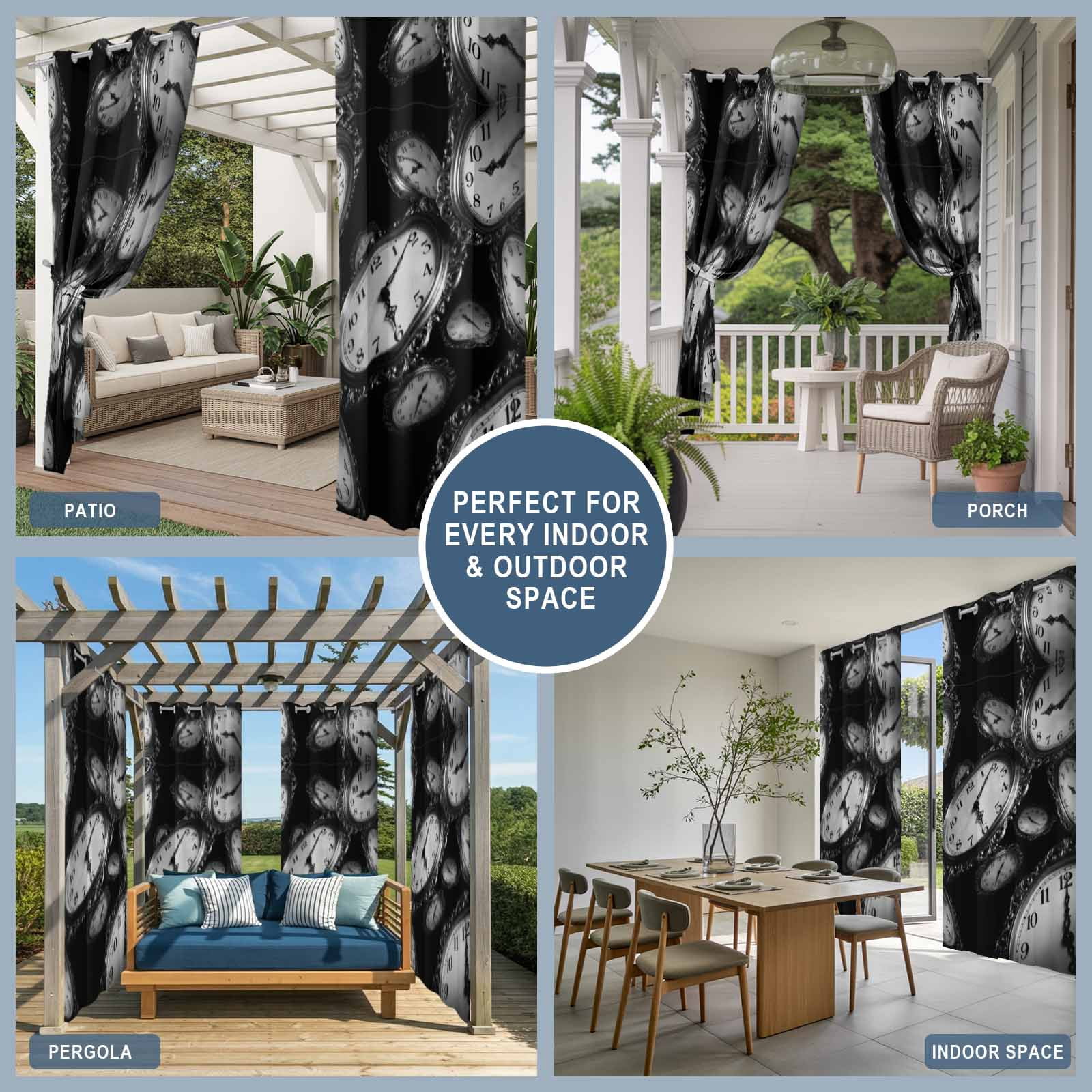 Pocket Watches Outdoor Curtains for Patio, Cool Gray White Sunshade Privacy Drapes Grommet Waterproof Outside Curtains for Porch/Cabana/Balcony 54"x 108", 2 Panel