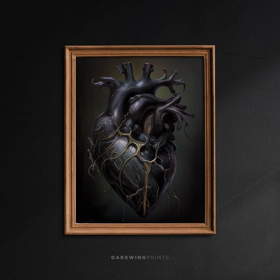 Black Anatomical Heart Art Print, Pessimistic Witch Heart, Dark Academia, Art Print Print, Gothic Victorian, Vintage Print, G346 Home Decor #1721, 8x12 UNFRAMED
