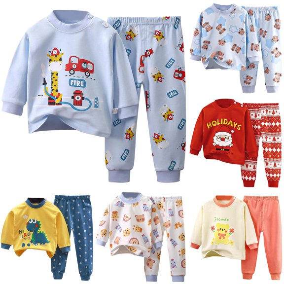 HAYIMI Boys Girls Pajamas Comfort Kids Cartoon Toddler Children Sleepwear O-Neck Long Sleeve T-Shirts Pants Homewear, 3-4 Years