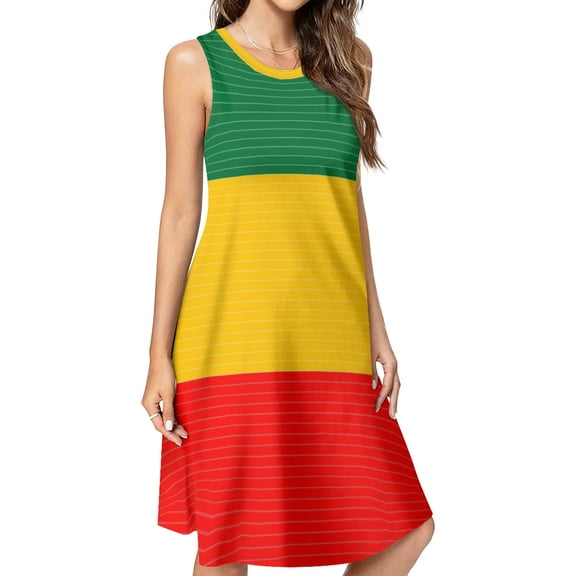 Ethiopian Flag Spring Summer Dresses for Women Fashion T-shirt Dress Casual Sleeveless Loose Sundress with Pockets