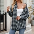 thumbnail image 2 of Cathalem Button Down Shirt Women Plus Womens Plus Size Flannel Plaid Shirts Roll Up Long Sleeve Casual Collared Button Down Shirt Loose Blouse Top (Navy,XXL), 2 of 9