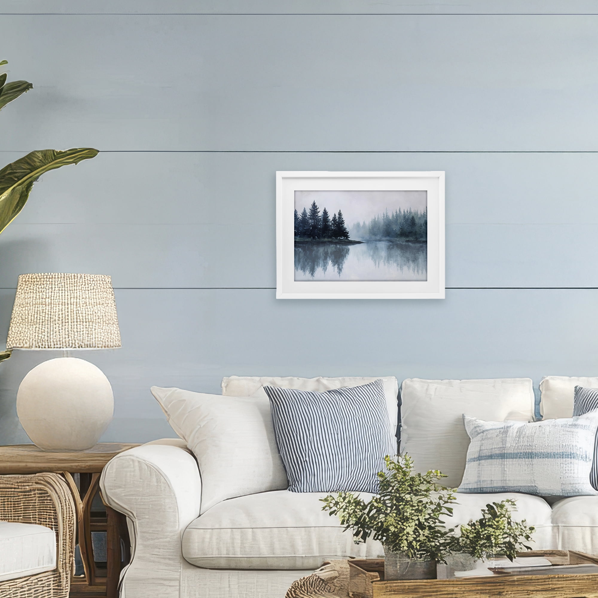 Stupell Industries Indigo Tree Reflections White Framed Print Under Glass, design by Jacky Ngan