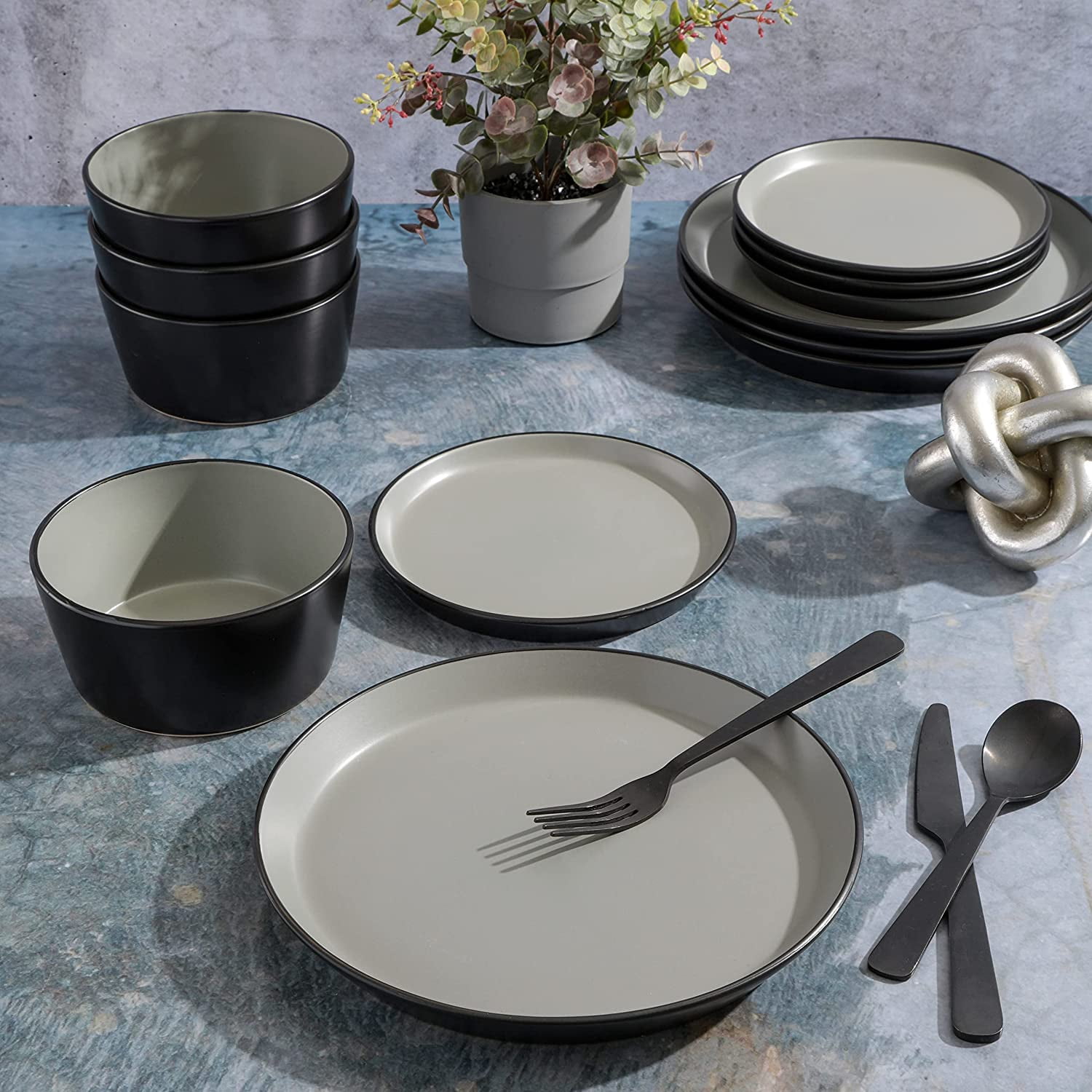 Gibson Soho Lounge Rachel 12 Piece Coupe Dinnerware Set, Matte Grey