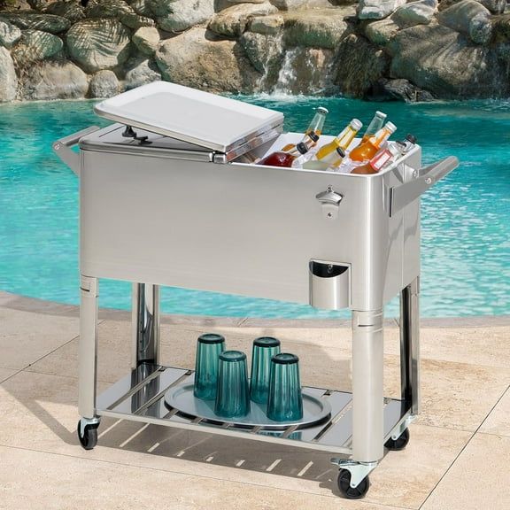 Sunjoy 80 QT Outdoor Stainless Steel Cooler