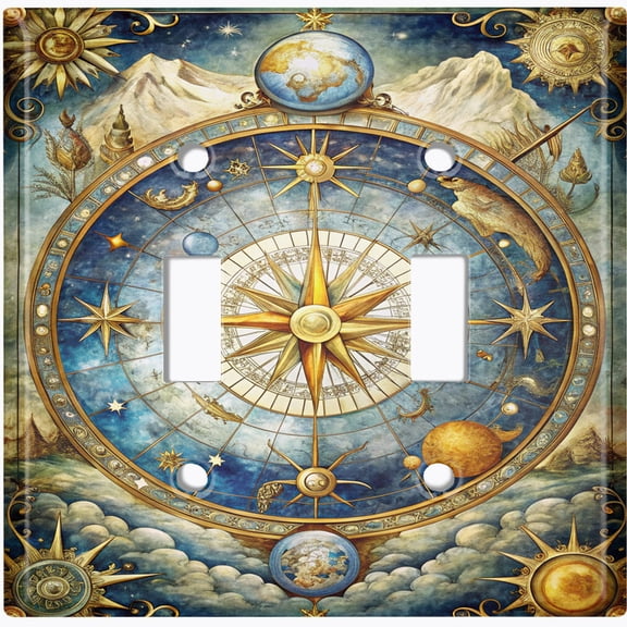 Metal Light Switch Wall Plate Outlet Cover (Celestial Compass - Double Toggle)