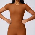 thumbnail image 4 of Top deportivo acanalado para mujer, Top corto de Yoga, camiseta de manga corta para Fitness, Tops para gimnasio, ropa de entrenamiento con aumento, ropa deportiva para correr, 4 of 5