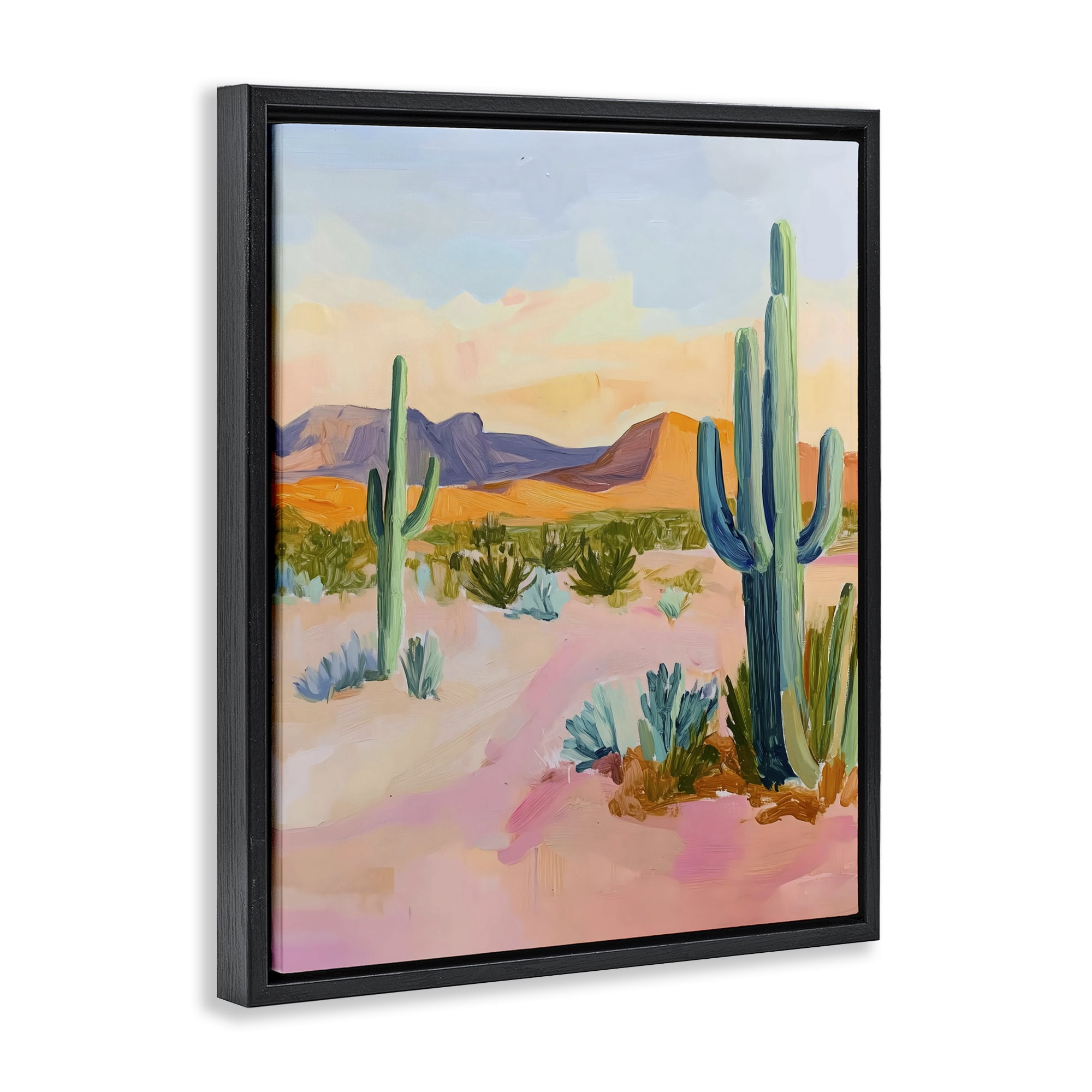 Stupell Industries Cactus Desert with Soft Sunset Black Framed Floater Canvas Wall Art, design by The Prints Vibe