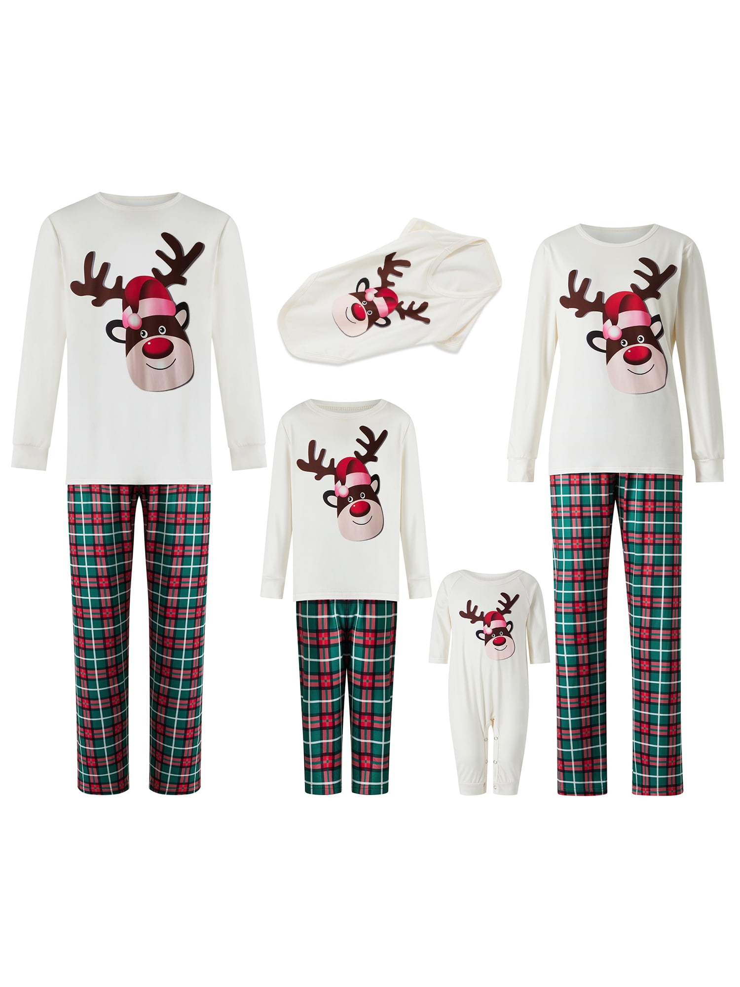 SOONHUA Family Pajamas Matching Sets Classic Plaid Xmas Clothes with Elk Soft Matching Christmas PJs for Family 