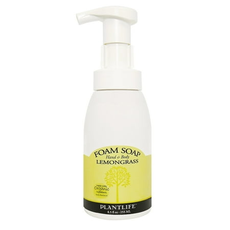 Plantlife Lemongrass Foam Soap – Refreshing, Moisturizing Hand & Body Wash with Plant-Based Ingredients, Made in California, 8.5 oz
