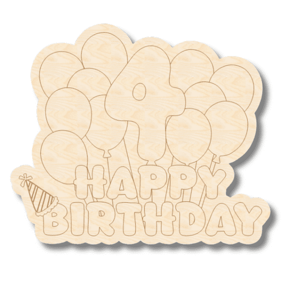 Unfinished Wood Etched 4th Birthday Balloons Shape 7" / 1/8"