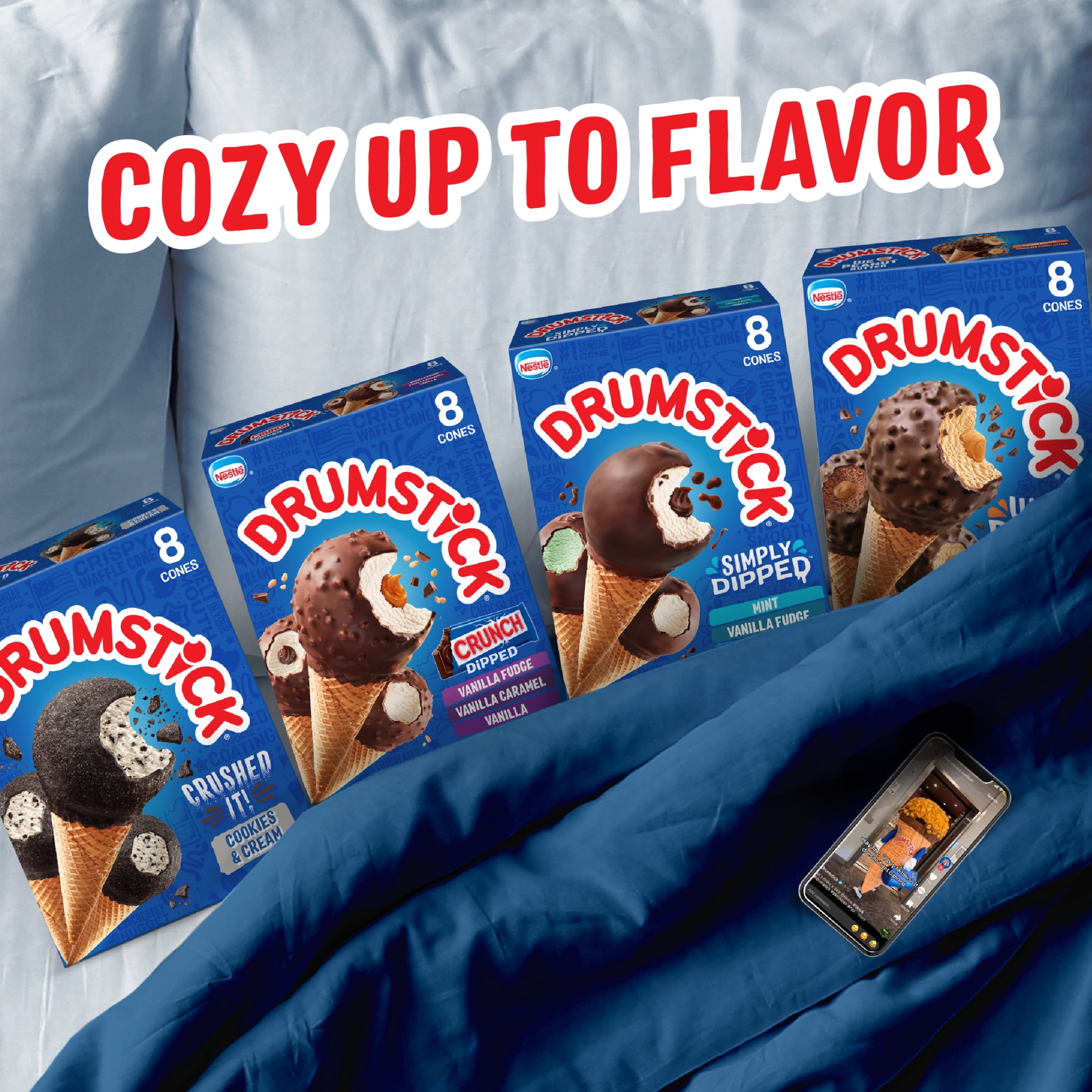Drumstick Chocolate or Peanut Butter Sundae Cones Variety Pack, Kosher 8 Count