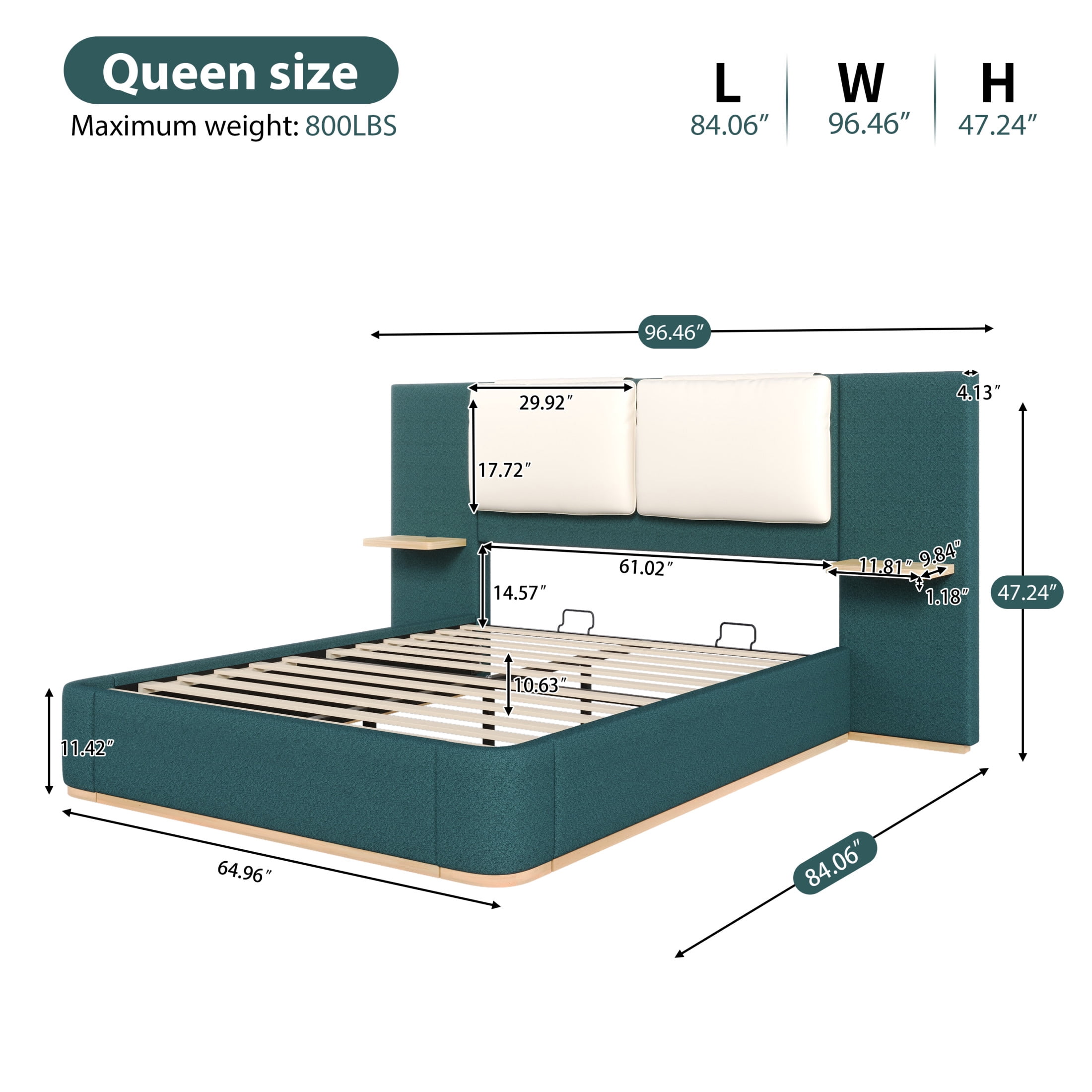 Christopher Knight Home Queen Upholstered Platform Bed Frame with PU Cushioned Headboard, Green+Beige