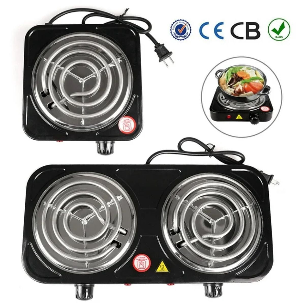 LUVCMFT Electric Single Coil Burner, 1000W Electric Hot Burner Portable Stainless Steel Electric Stove with 5 Level Temperature Control, for Home Dorm Office Camping Cooking (Black)