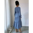 thumbnail image 4 of Fall Wedding Guest Dresses for Women Puff Long Sleeve Smocked Casual Crew Neck Tiered A Line Flowy Long Dress Blue L, 4 of 5