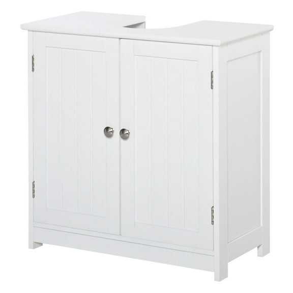 White Bathroom Vanity Cabinet - Under Sink Organizer with Adjustable Shelf - Space Saving Storage - Pedestal Sink Cabinet