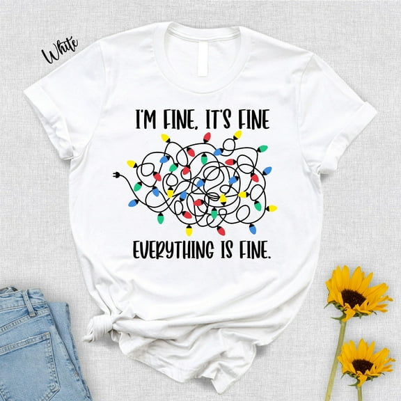 ChaChaCoo Funny Christmas Lights T-Shirt: I'm Fine Everything Is Fine Holiday Tee