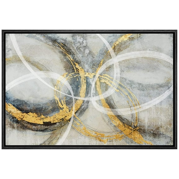 wall26 Framed Canvas Print Wall Art Geometric Graffiti Gold Black Rings Abstract Shapes Illustrations Modern Art Decorative Bohemian Multicolor for Living Room, Bedroom, Office - 16"x24" BL