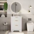 thumbnail image 4 of 24" Modern Fluted Bathroom Vanity with Basin – Freestanding Farmhouse Cabinet – 2 Drawers & 1 Turnover-Down Drawer – Easy Assembly & Cleaning – Single Ceramic Basin, 4 of 9
